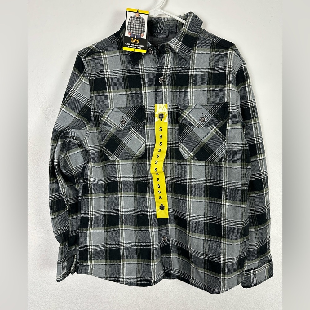 Lee Thick Flannel Shirt Jacket Bonded with Thermal Lining Men S NWT Grey & Green